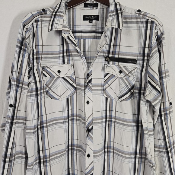 Eighty Eight Other - Eighty Eight Platinum Long Sleeve‎ Shirt Mens XXL 100% Cotton Plaid White Black